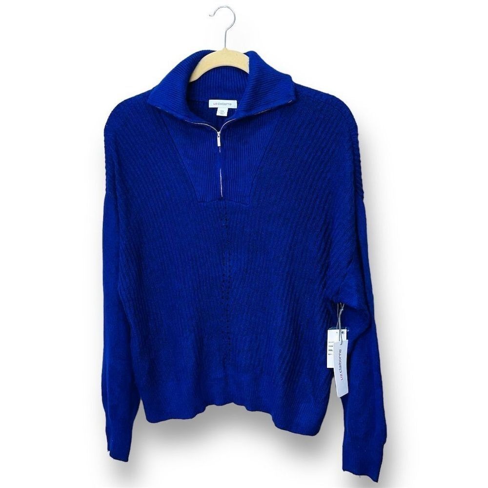NWT Liz‎ Claiborne Women's 2XL Blue Half-Zip Pullover Sweater Long Sleeve - Picture 2 of 8